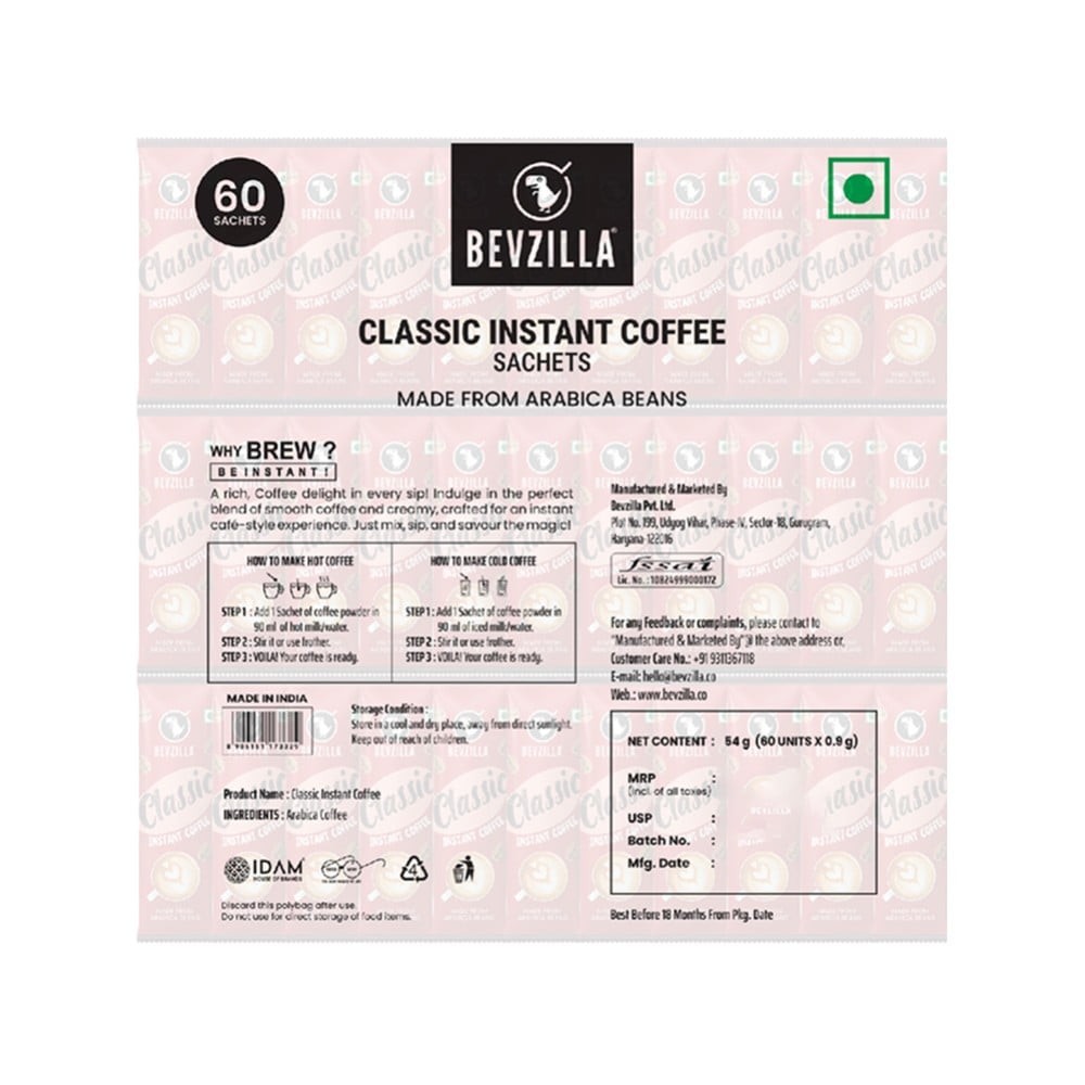 Bevzilla Classic Instant Coffee Powder Sachets