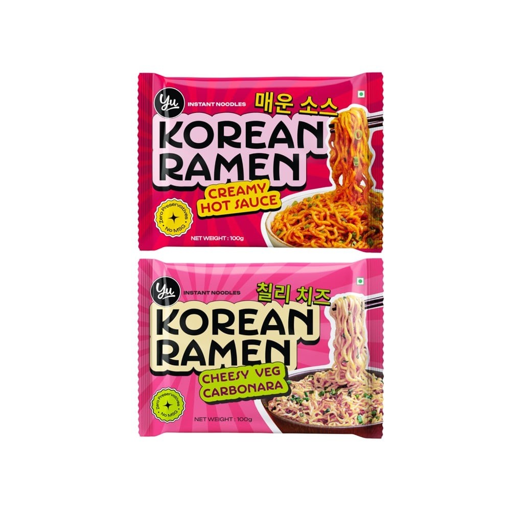 Yu Creamy Hot Sauce Korean Ramen Instant Noodles +  Korean Ramen Noodles - Cheesy Veg Carbonara Combo
