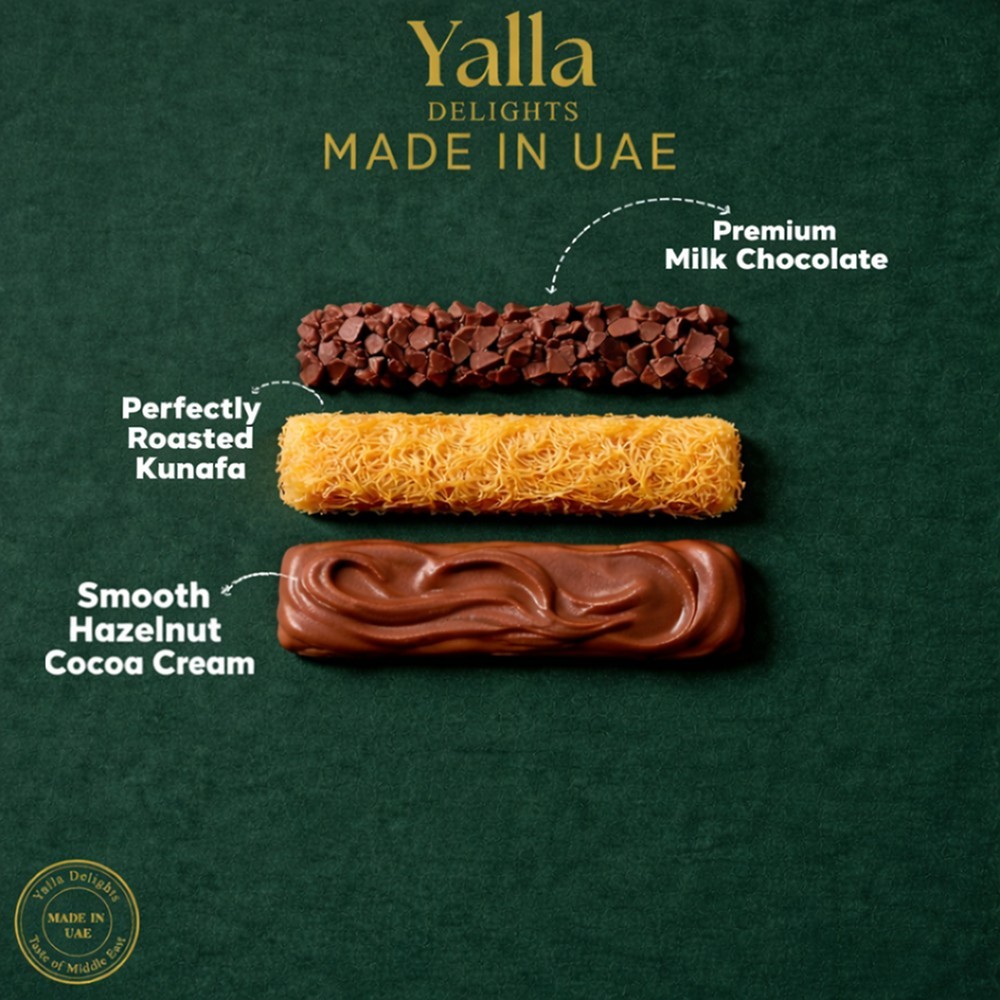 Yalla Delights Hazelnut Kunafa Chocolate Bar