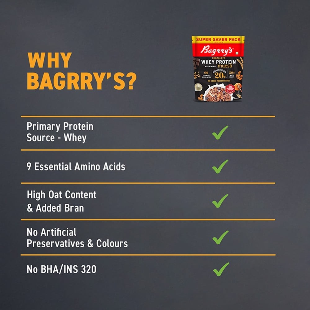 Bagrry's Chocolate Whey Protein With Almond Muesli