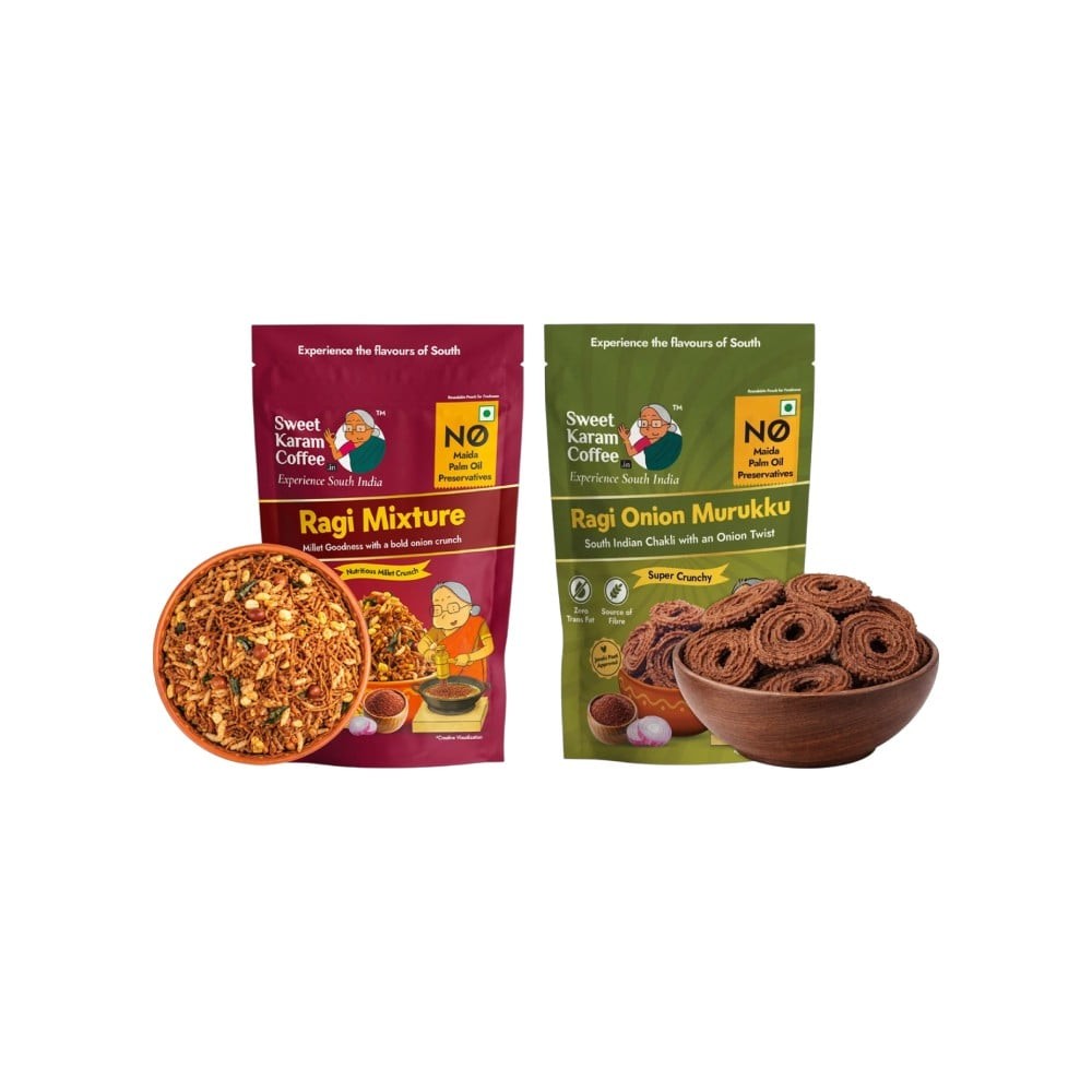 Sweet Karam Coffee Ragi Onion Murukku Chakli/Crisp +  Ragi Onion Mixture Namkeen Combo