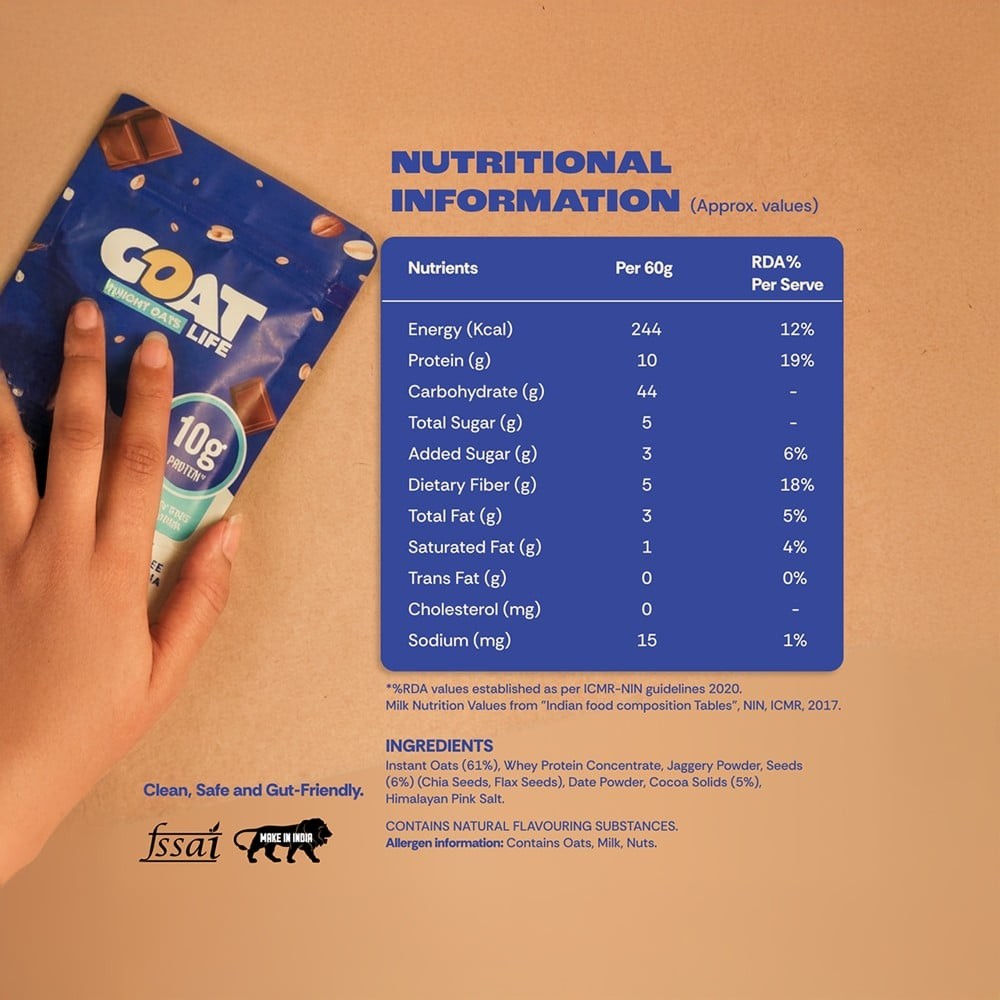 GOAT Life High Protein Overnight Instant Oats Choco Hazelnut