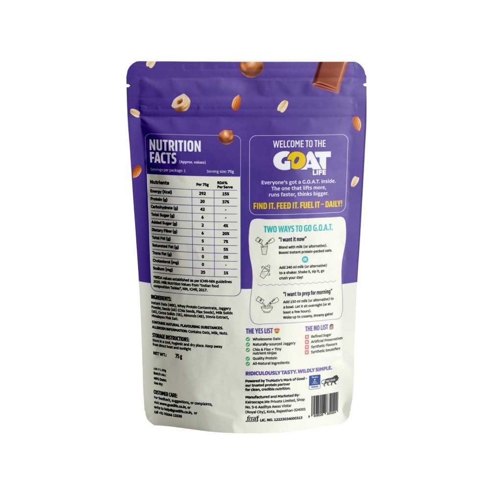GOAT Life High Protein Overnight Instant Oats Choco-Nut Crunch