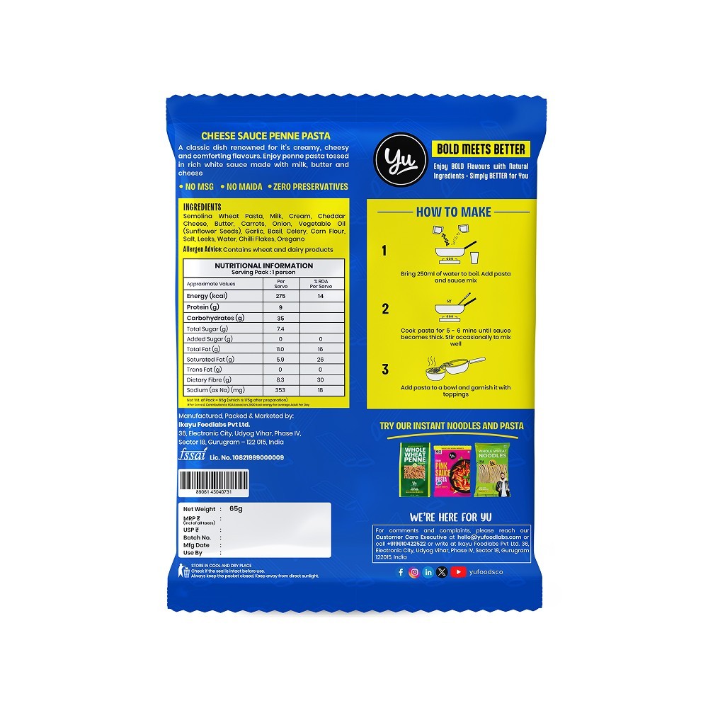 Yu Cheese Sauce Instant Wheat Pasta (Penne)