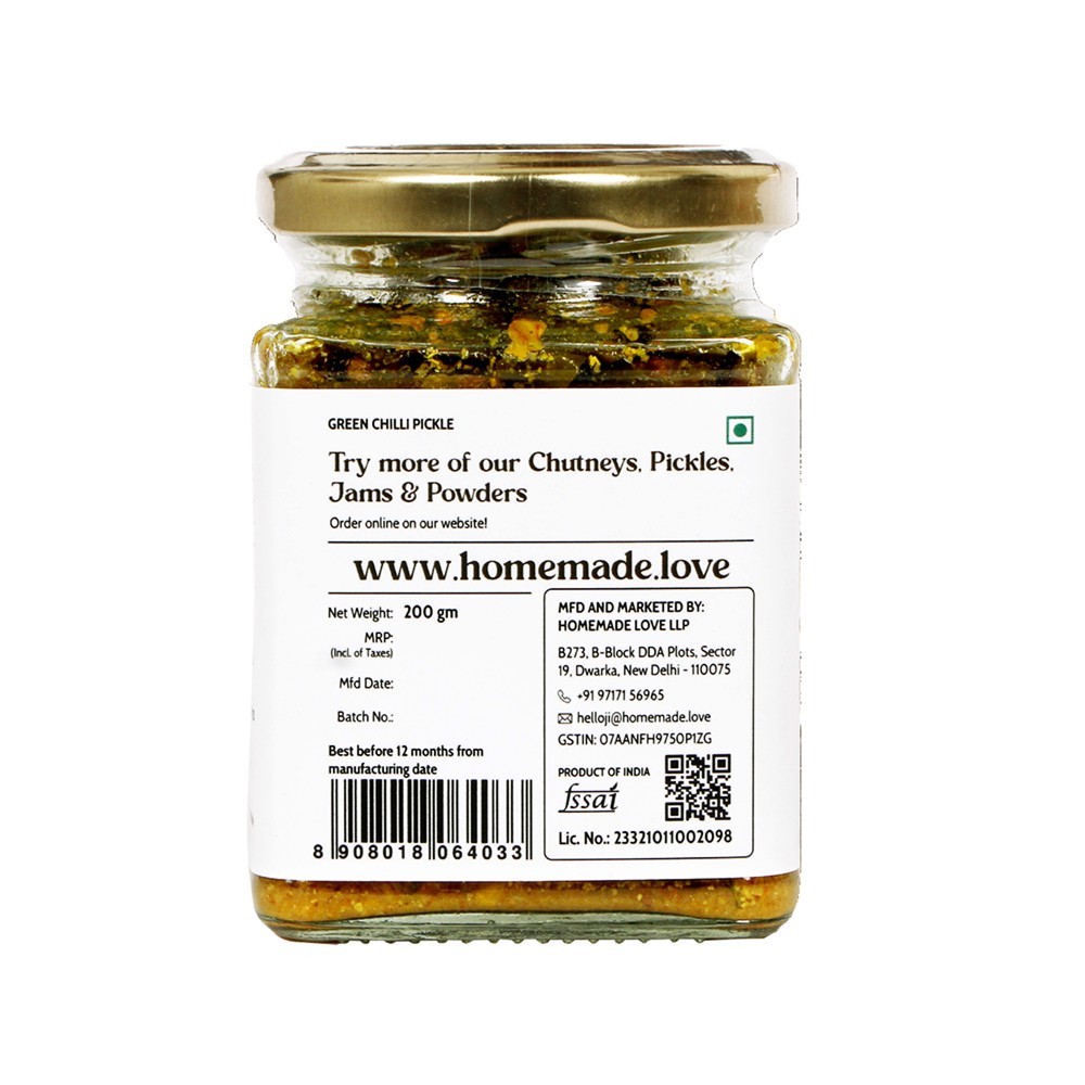 Homemade Love Green Chilli Pickle