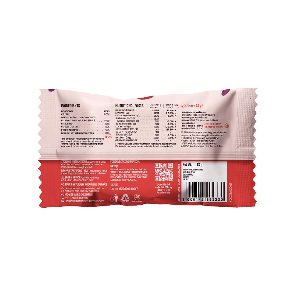 The Whole Truth Cranberry Raisin Protein Bar